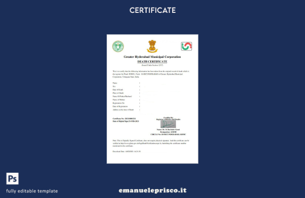 stile verificato India Modello di certificato di morte della società municipale 